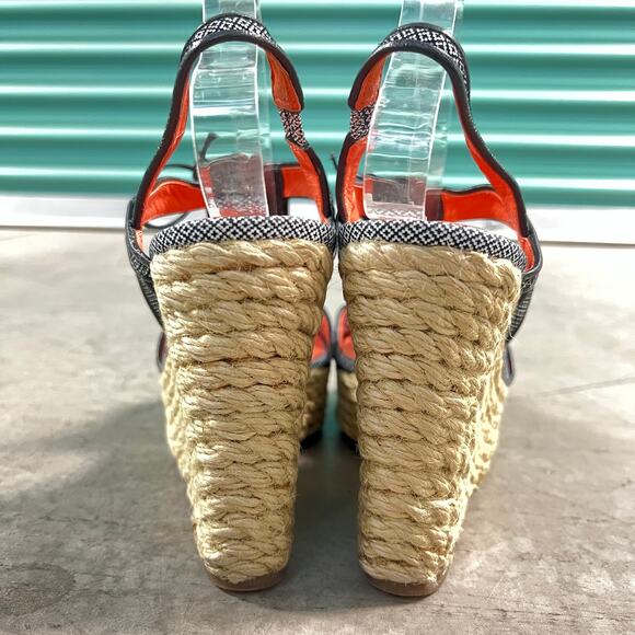 Via Spiga (9) Kassiana Black Leather Espadrille Platform Wedge Heel Sandal Shoes - Picture 5 of 10